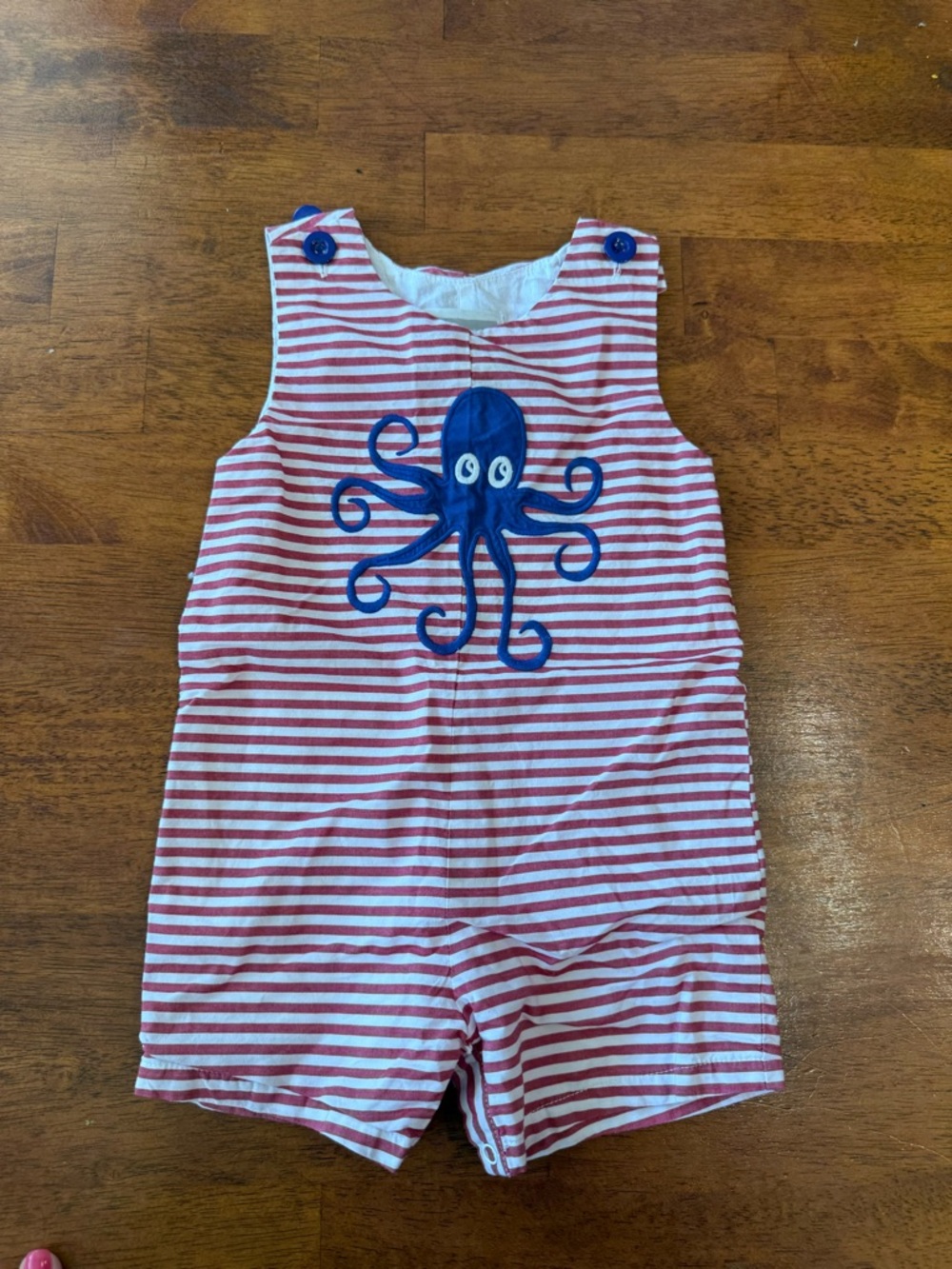Lil Cactus Baby Boys Red Striped Octopus Applique Jon Jon Romper 12-18M See Pics